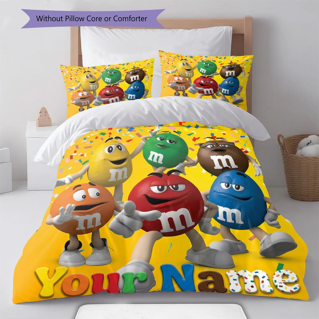 Custom Name M&M's Celebration Bedding,Quilt Set Quilt Cover Pillowcase Home Birthday Gift (1 * Duvet Cover + 2 * Pillowcase, Without Core)
