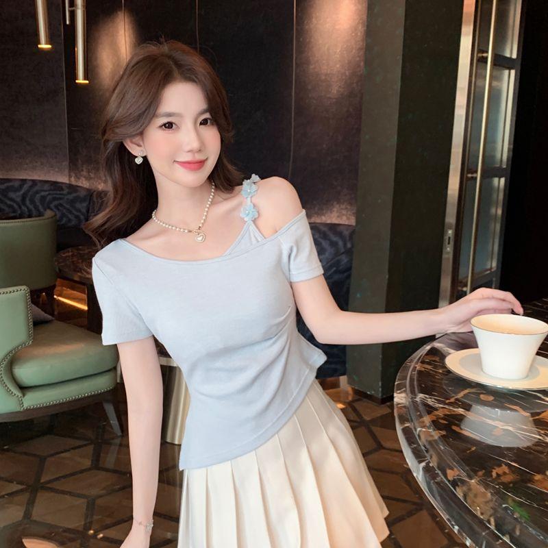 Summer Fashion Off Shoulder Tops Women Plus Size Short Sleeve Tshirt