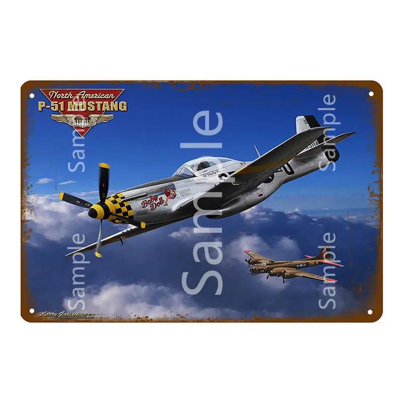 Retro Airplane Metal Signs Fighter Jet Plane Vintage Aircraft Plate Metal Plaque Painting Living Room Home Wall Decoration YL094