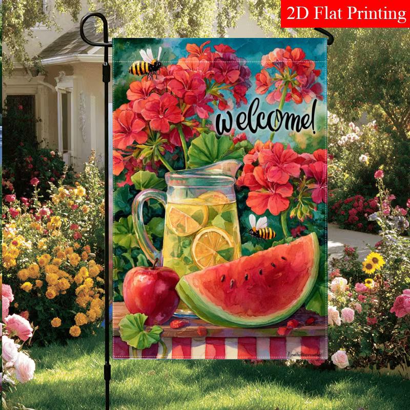 2D Flat - 2D Flat Hello Summer Watermelon Lemon Juice Lemon Geranium Flower Garden Flag_3 (2)- Outdoor Garden Flag Double-Sided Home Decoration Courty