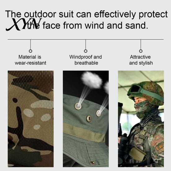 Quick-drying Hat Camouflage Sun with Balaclava Face Mask, UV Protection Men Wide Brim Hat, Breathable Bucket for Outdoor Fishing Hiking Cycling
