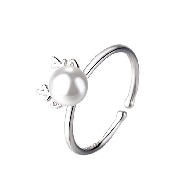 Mori Style Cute Elk Pearl and Diamond Antler Ring – Christmas Gift for Women