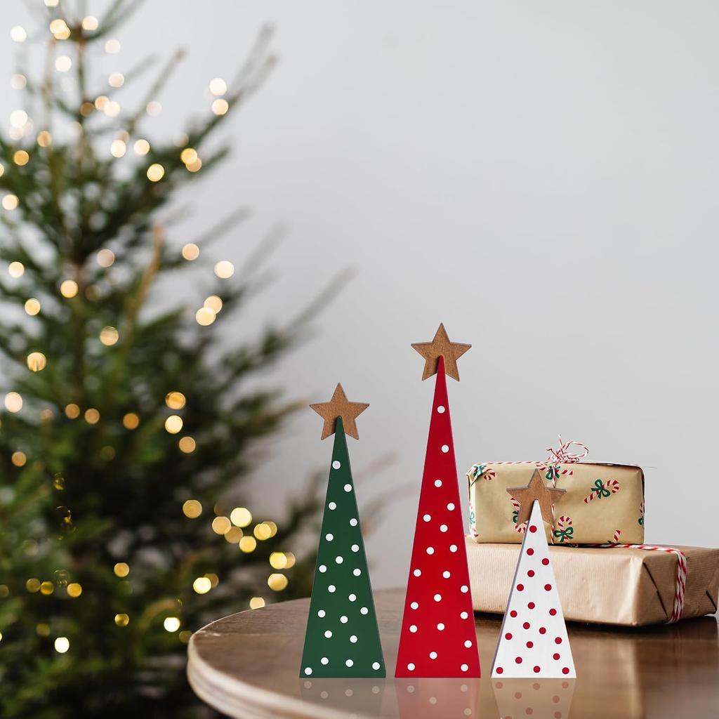 3PCS Set Wooden Christmas Tree Table Decor 0.6cm Creative Home Holiday Atmosphere Party Shooting Props