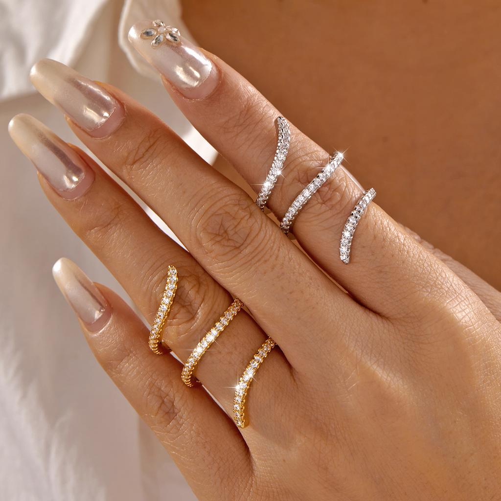 Elegant Geometric Winding Vine Ring for Women Brass Zircon Long Finger Wrap Paved Cocktail Party Prom Romantic Delicate Jewelry