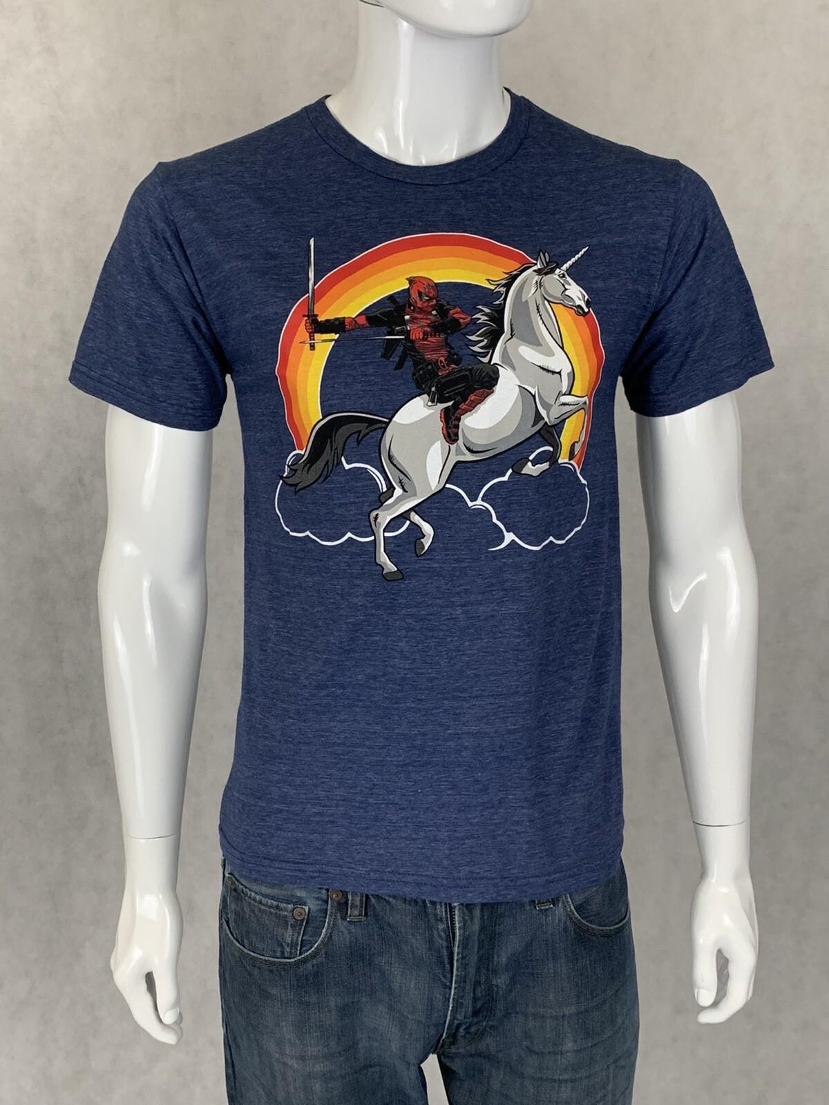 Marvel Men s Deadpool Unicorn Rainbow Heather Blue Short Sleeve T-Shirt SMALL S S