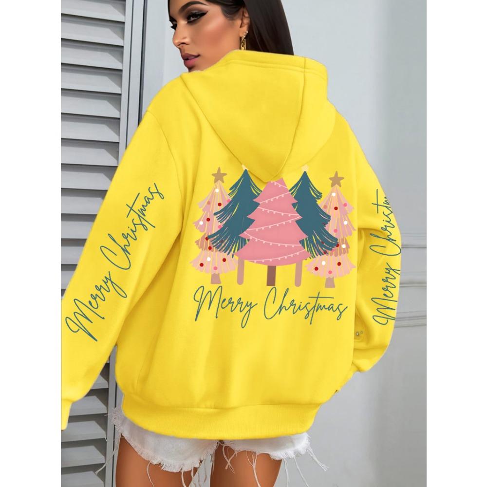 Merry Christmas Beautiful Trees Printing Women Hoodies Loose Hoody All-Match Y2K Pocket Clothing Autumn Casual Streetwear