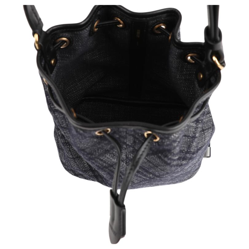 Burberry La Prima Check Design Cotton Bucket Shoulder Bag Women bags Gray 8111940