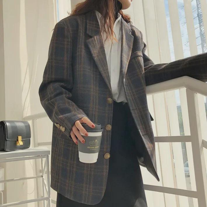 New Autumn/Winter Plaid Woolen Coat - Plus Size, Medium Length (Fat MM 21607)