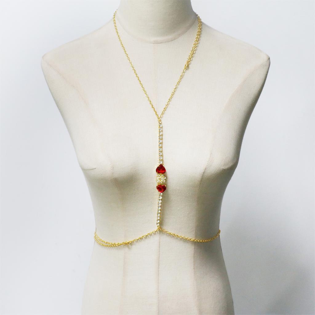 European And American Jewelry Fashion Water Drop Rhinestone Chest Chain Bikini Necklace Sexy Simple Chain Body Chain
