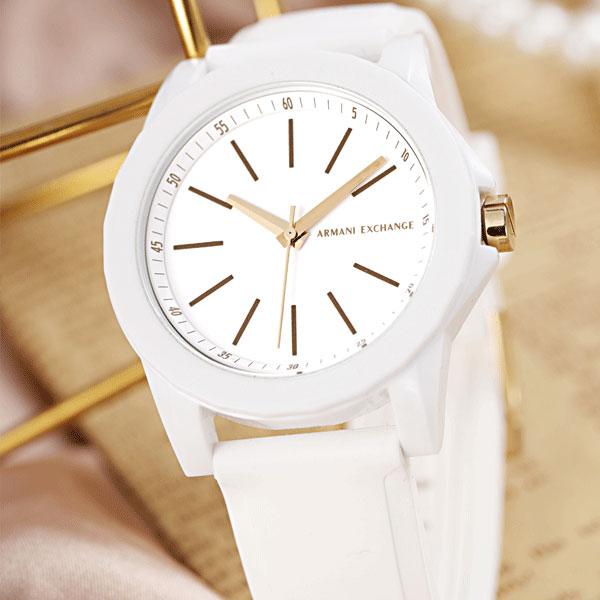 Armani Exchange AE Armbanduhr Quarzwerk Silikonarmband Weißes Zifferblatt Damenuhr AX7126