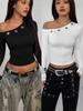 Women's Off-Shoulder Slanted Neck Crop Top - Slim Fit, Long Sleeve