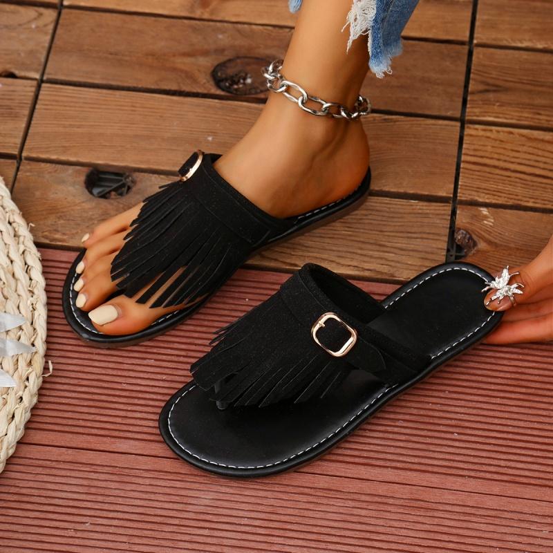 Tragen Strand Hausschuhe Flache Neue Quaste Gürtel Schnalle Dekoration Modische Vielseitige Zehen Hausschuhe für Frauen