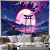 Japanese Sakura Moon Lake Torii Gate Wall Tapestry Machine Washable All Season Decor Art Print Anime Landscape Design Home