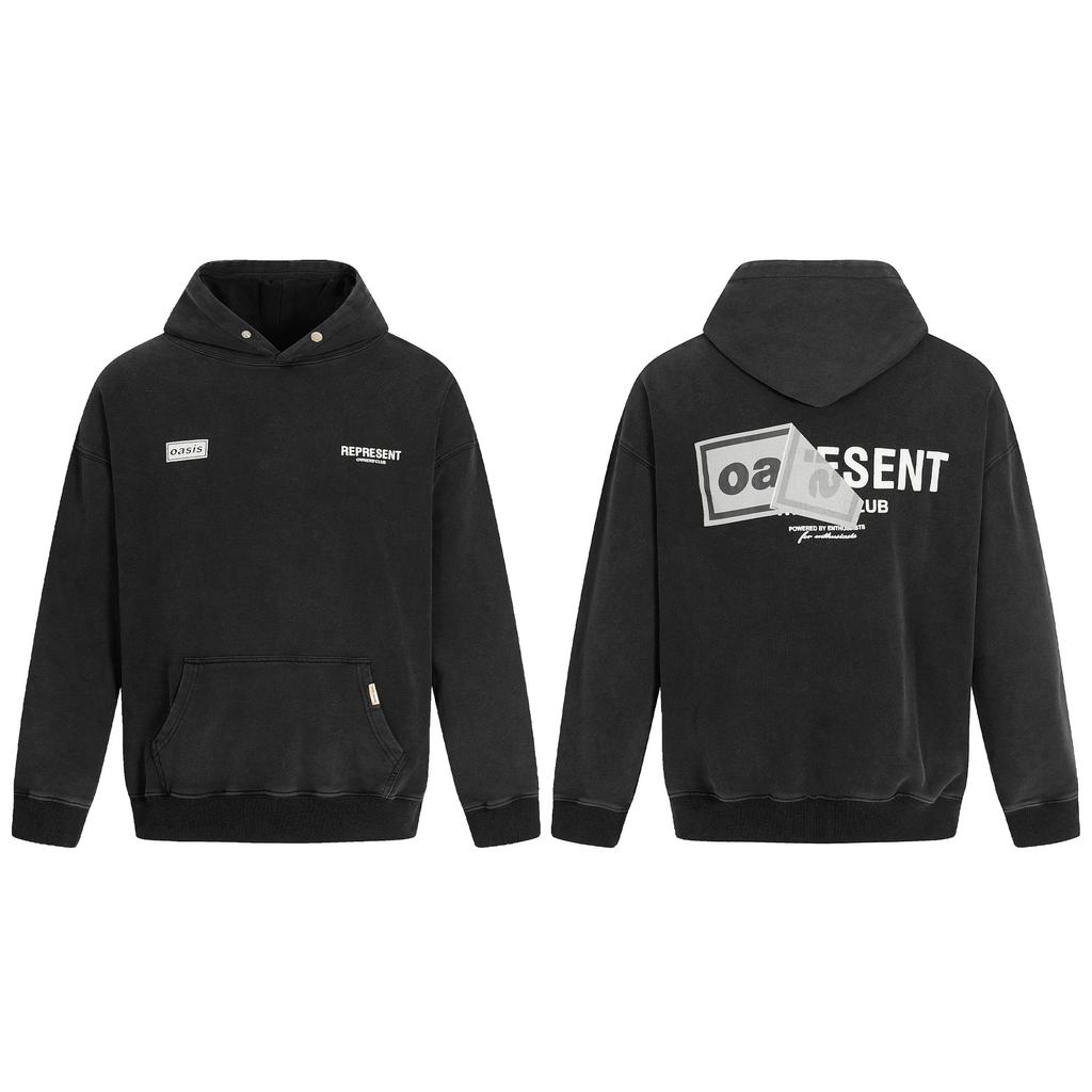 American Trendy Brand Represen Letter Printing Terry Pure Cotton Hooded Sweater Men's and Women's Tops Trendy