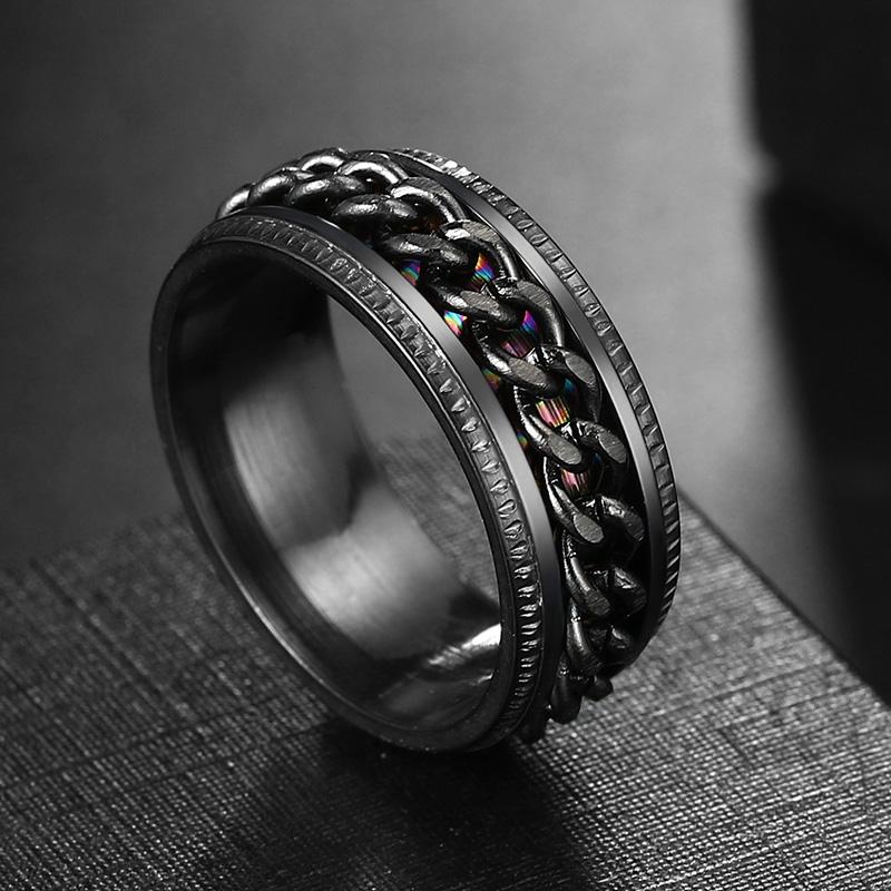 Spin Rotating Anxiety Fidget Titanium Rings For Men Colorful Stainless Steel Chain Finger Men Ring Punk Rock Hippie Accessory
