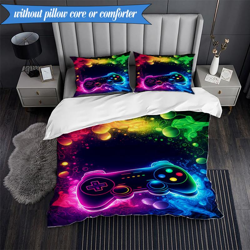 3PCS Neon Game Over Art Bedding Set,Including 1pc Duvet Cover And 2pcs Pillowcases Perfect for Bedroom, Dormitory, Fan Christmas Gift