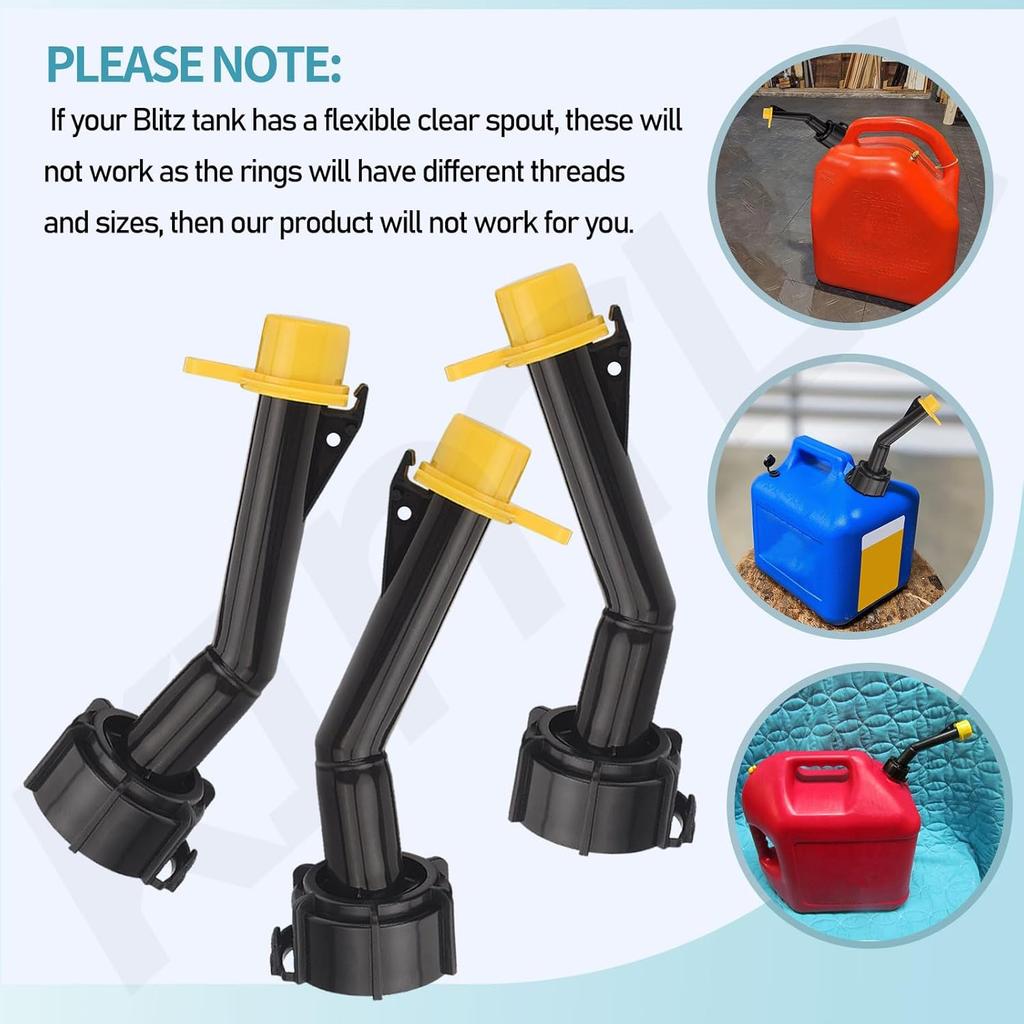3 Pcs Fuel Gas Can Jug Spouts Nozzles & Rings & Caps For Blitz 900302 900092 900094 Old Style Easy To Tall And Use For Fuel, Diesel, Kerosene, Gas,