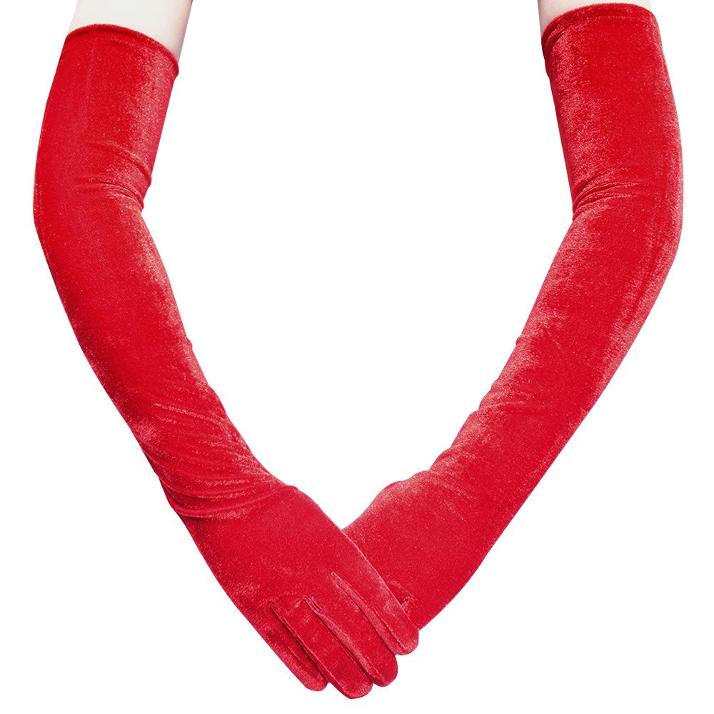 Damen Samt Abendhandschuhe - Extra lang, Warmes Fleece, Retro Cheongsam Stil für Herbst/Winter