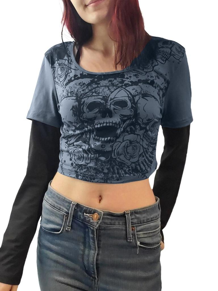 Women Y2K Long Sleeve Tops Long Sleeve Fairy Grunge Aesthetic Shirts Vintage Graphic E-Girl Teen Tee Streetwear