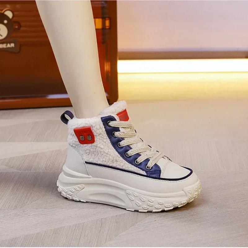Women Snow Boots New Plush Warm Shoes Fashion Cold Proof Thick Soled Lace Up Increases Height Non-slip Cotton Boots 2025