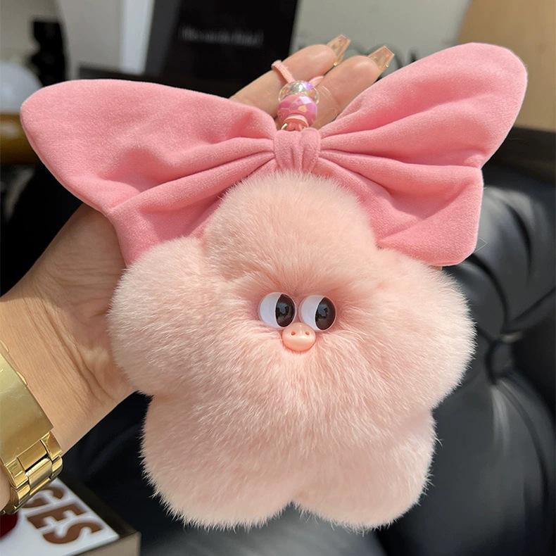 Star Pig Rearview Mirror Decoration - Rex Rabbit Fur Plush Keychain Charm