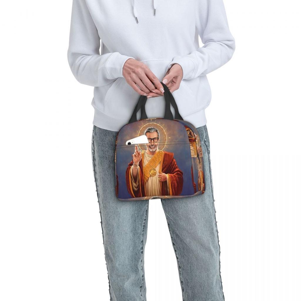 Saint Jeff Of Goldblum, Jeff Goldblum Original Religious Painting Insulated Lunch Bag for Women Kids Food Boxes Lunch Box Tote