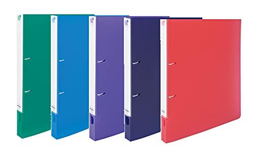 LIHIT LAB CUBE FIZZ Ring File "Twist Ring Smart Slim" A4 Portrait (S-Type) 2-Hole F-7005, 5 Colors (1 of Each), Set of 5
