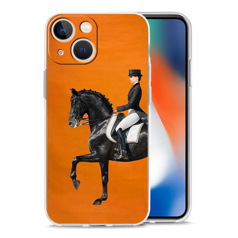 Animal Galloping Horse Girl Drawing Luxury Phone Case For iPhone 15 16 14 13 12 11 Pro Max XS X XR SE 7 8 Plus Clear Cover