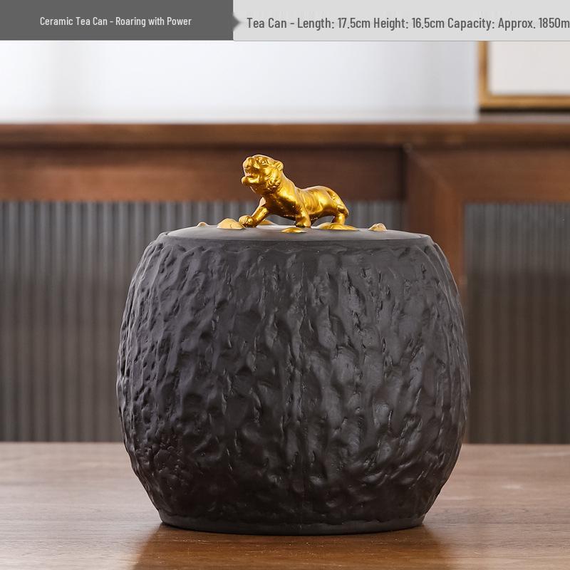 Large Ceramic Tea Storage Canister for Red, Green, Longjing, Biluochun, and Pu'er Tea - Half Jin Capacity