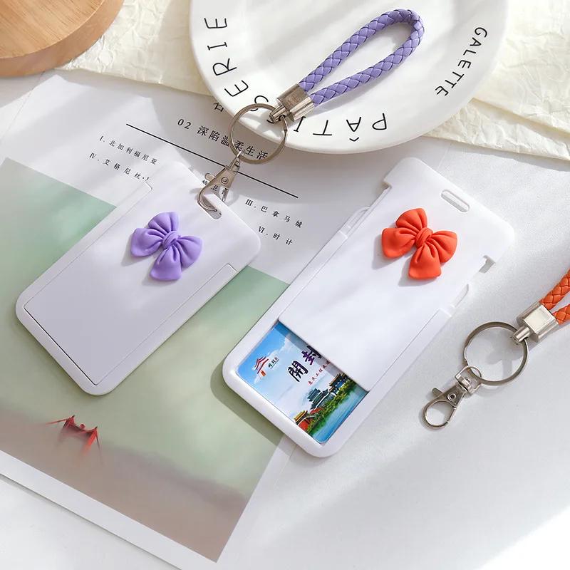 New Fashion Employee Plastic Card Cover Lanyard Work Card Holder Business ID Badge Holder Name Tag Bags Case Cute Bow