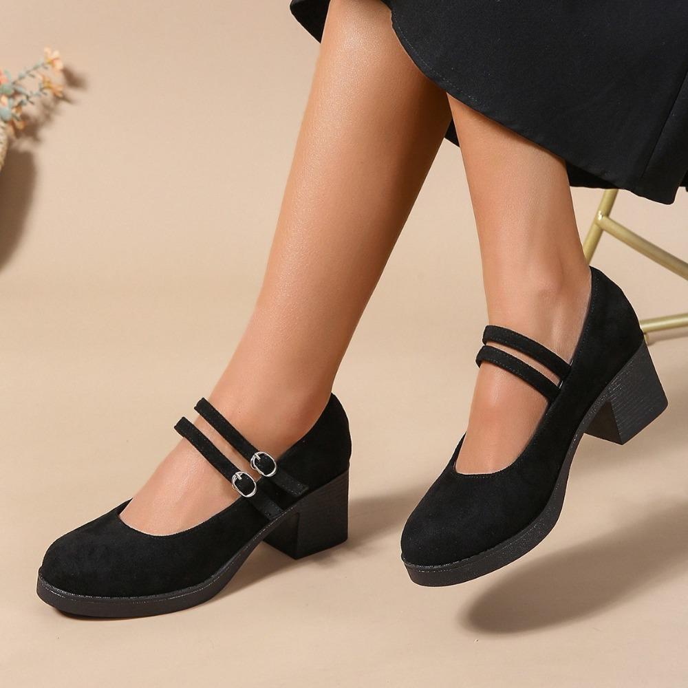 Women's High Heels 2026 Ankle-wrap Chunky Heels Buckle Strap Female Shoes Office & Career Pumps Women's Shoes Plus Size 36-42