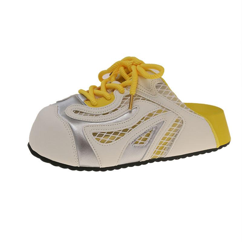 Muffin Thick Bottom Mesh Breathable Bag Head Half Slippers Women's Summer Wear 2025 New One-pedal Lazy Ugly Cute Sandals