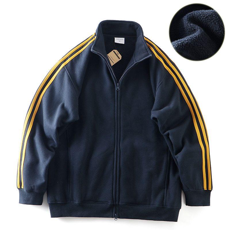 American Retro Knitting Stand Collar Cardigan Sweatshirt Men's Fall and Winter Three Bars Velvet Padded Thickened Coat Export Men's Clothing Jacket
