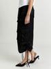 Muse Lily Side String Belted Satin Cargo Long Skirt_Black