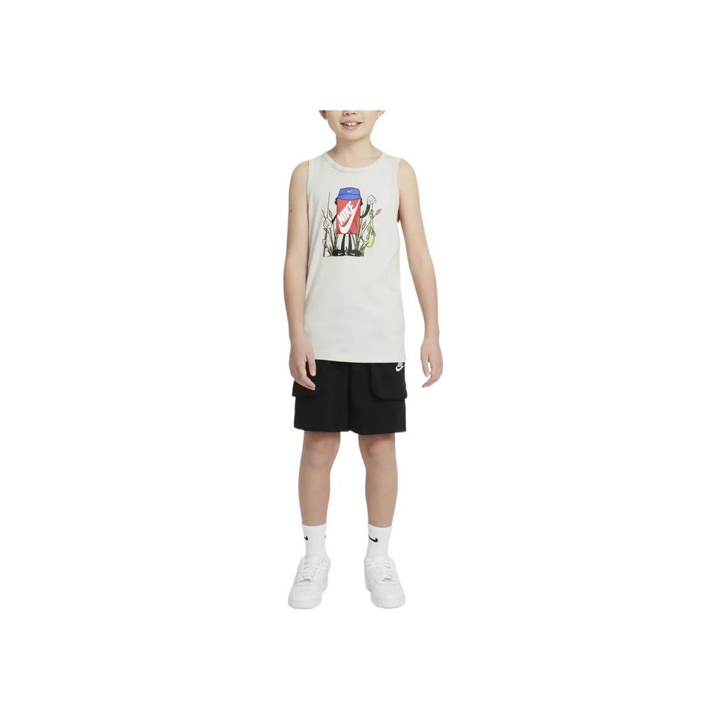 Nike Cartoon Shoe Box Letter Logo Print Round Neck Sports Casual Vest Kids Tops Light-Bone DQ3848-072