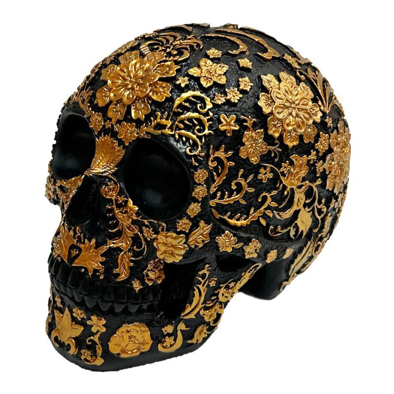Flower Skull Figurine Decoration Halloween 3D Head Collectible Skeleton Display Lifelike Skull Day of the Dead Ornament
