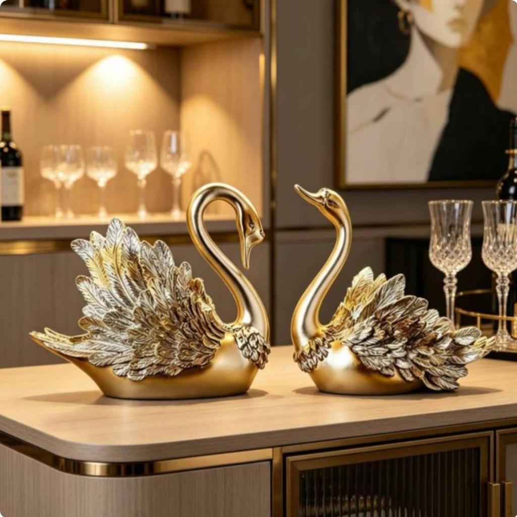 2 Pieces Elegant Bottle Holders Luxury Swan Couple Figurines Design House Decorations for