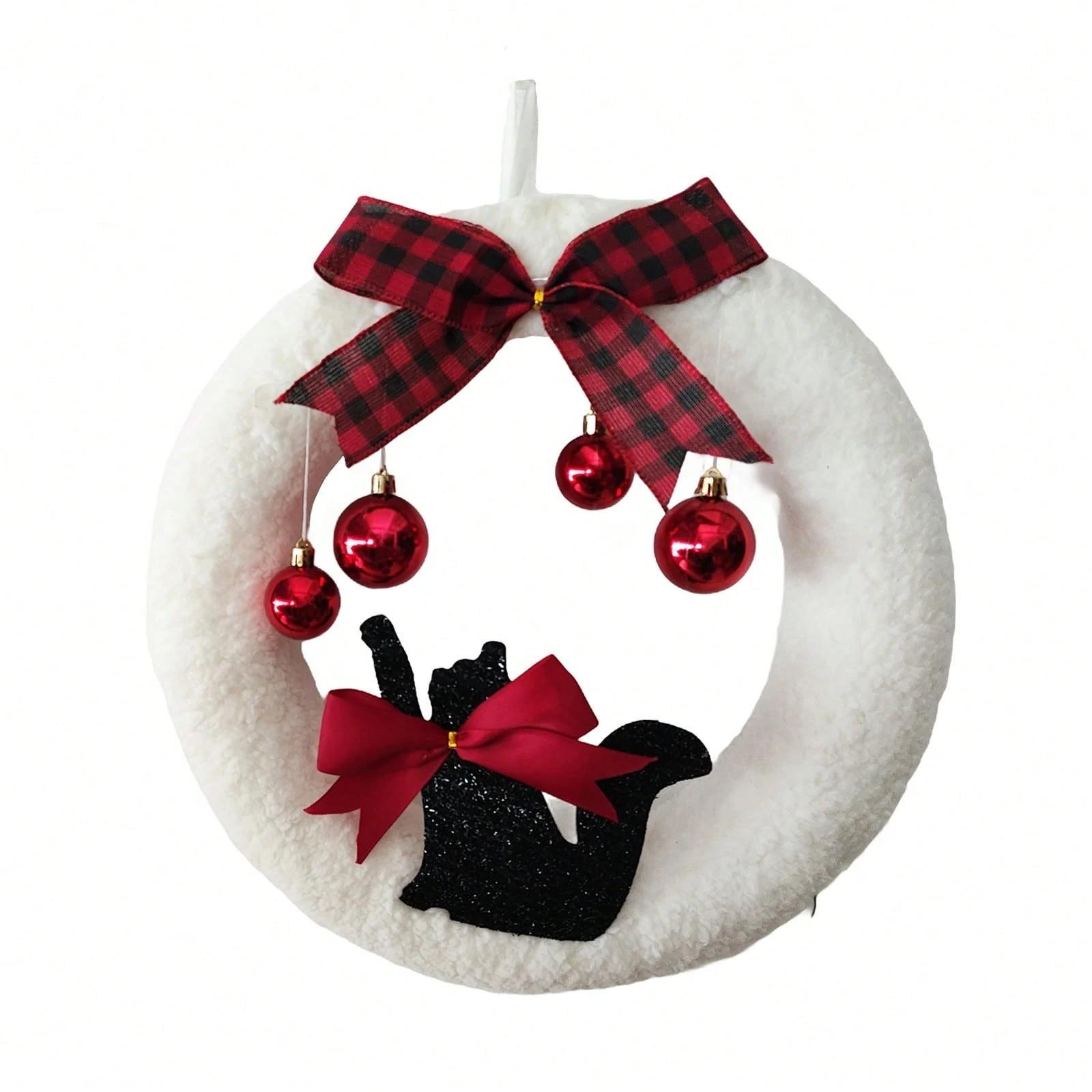 

Рождественский венок Милый черный С подвесным шаром Бант Праздничное украшение для двери, стены, каминной полки (40см) One Size