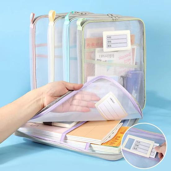 Mesh Pouch Bag File Bag A4 Zipper with Handle Document Organizer