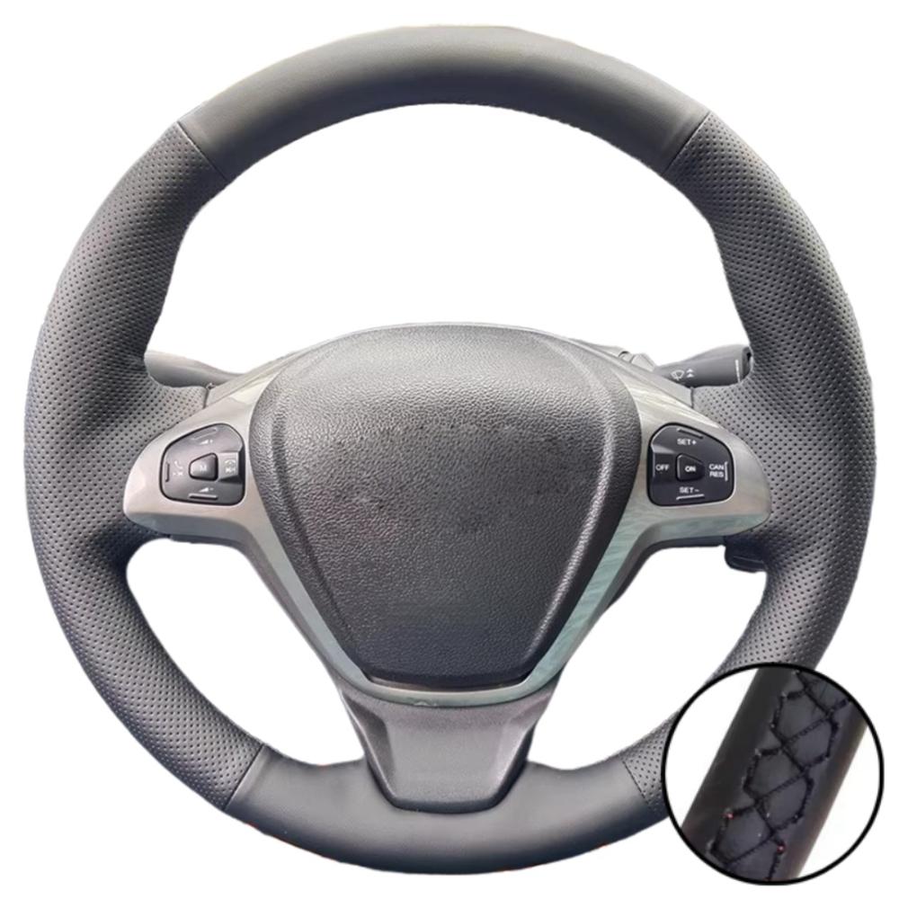 Car Accessories Hand Stitched Black Perforated Artificial Leather 2008-2017 Steering Wheel Cover For Ford EcoSport Fiesta