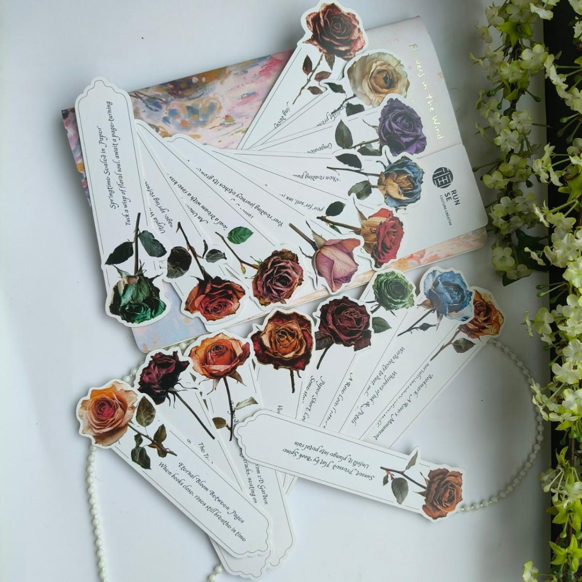 18-Piece Rose Literary Bookmarks for Notebooks and Stationery Decoration WCSQ-008