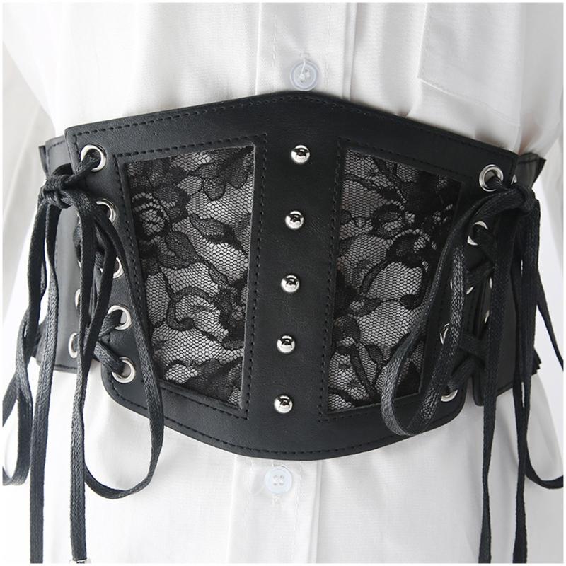 Corset Belt for Women Lace Leather Belt Wide Waist Belt Elastic Tied Belt for Dresses Leather Belt Retro Elastic Belt