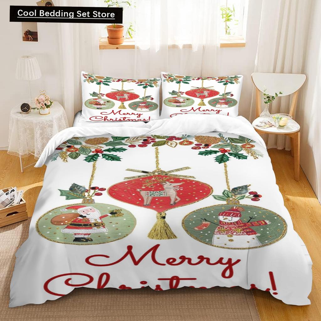 Comforter Christmas Snowman Cartoon Kids Lightweight 3D Printing Bedding Set 2/3 Piece Bedding Set For Kids Adult Gift
