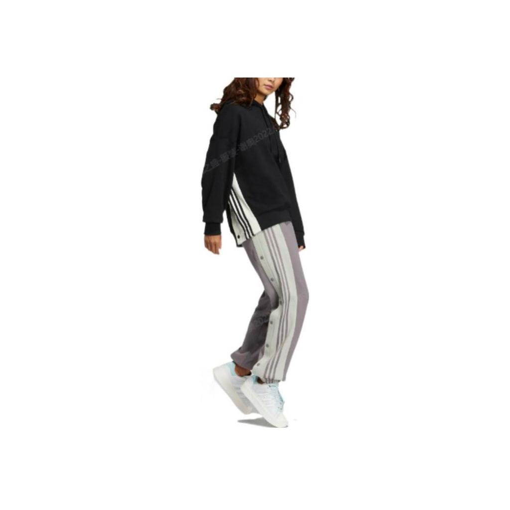 Adidas Originals SS22 Solid Color Drawstring Logo Embroidery Side Button Vintage Cuffed Sweatpants Women Bottoms Gray Brown IC8128