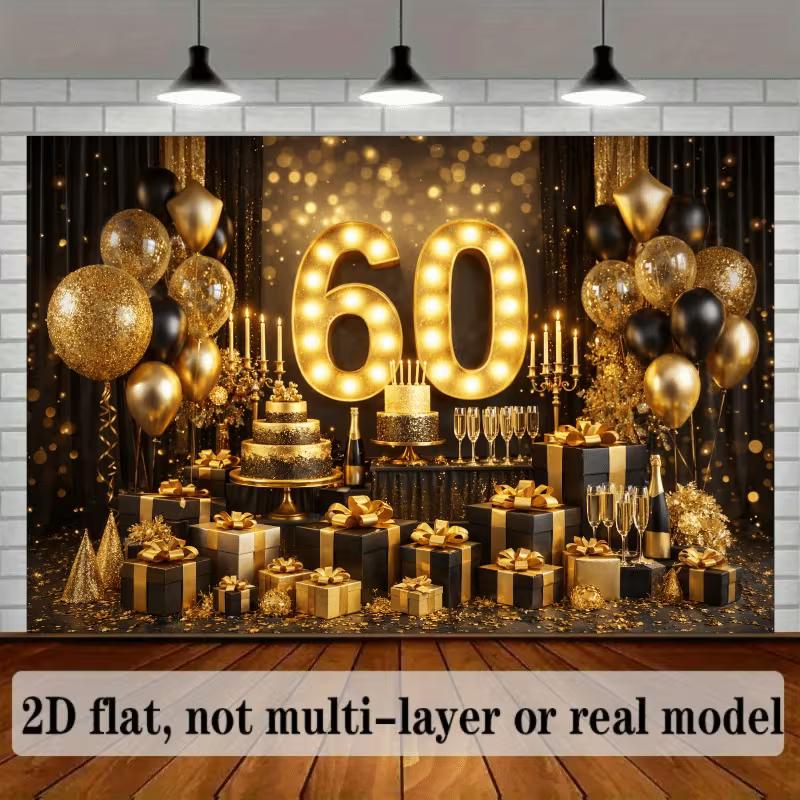 Sfondo Fotografico 2D Elegante Nero Oro Glitterato per 60° Compleanno