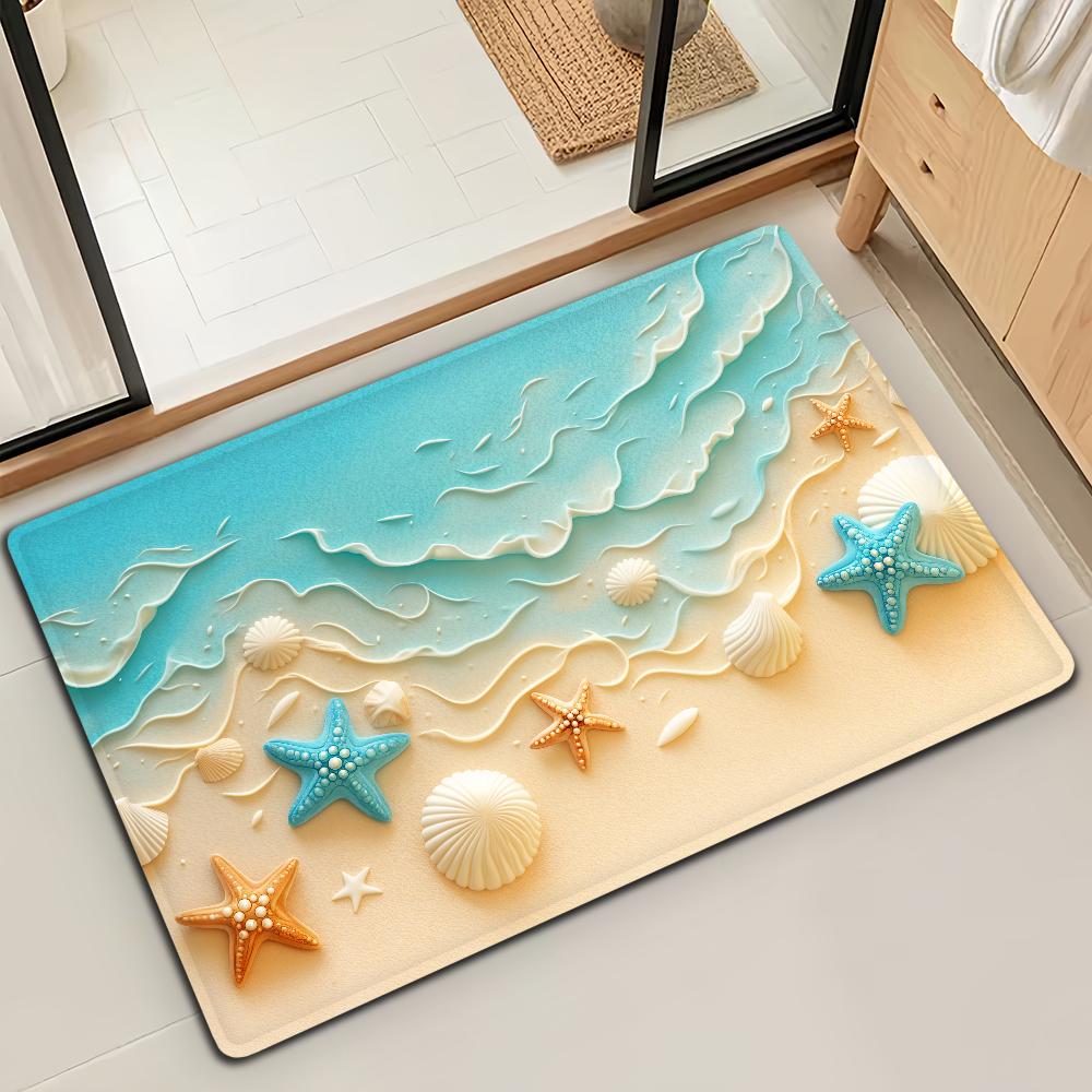

Summer Shell Seashell Ocean Beach Door Mat Microfiber Decorative Versatile Flannel Floor Mat Quick Dry Absorbent Non-slip Sole 40cm x 60cm
