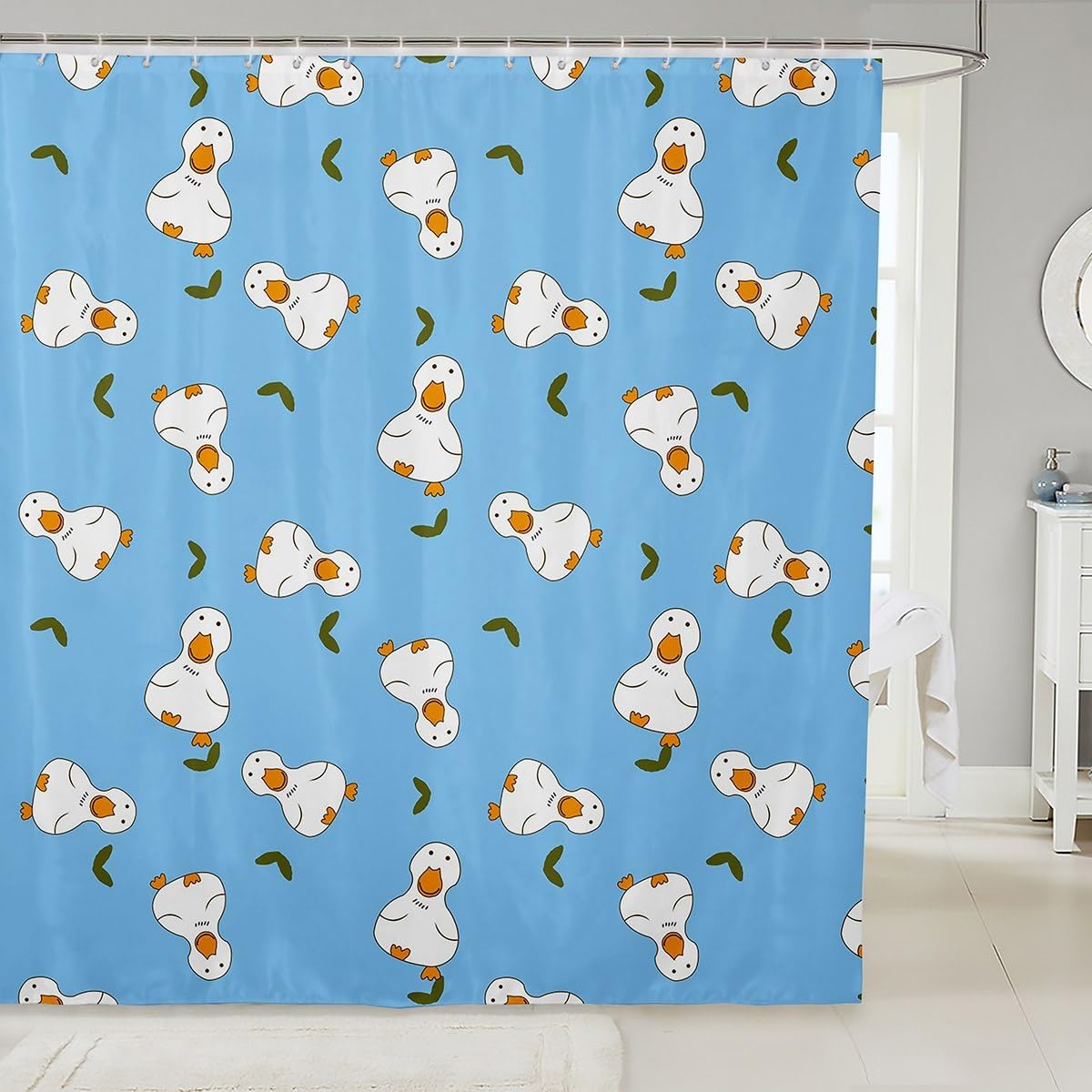 

Cute Goose Shower Curtain For Kids Child,Cartoon Hand Drawn Goose Pattern Bathroom Curtain Farm Style Duck Animal Bath Curtain W60H190(CM)-1 Pcs
