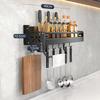Black Wall Mounted No-Punch Large Capacity Storage Utensils Metal Kitchen Shelf Skeletonized Drainage Design Easy To Clean