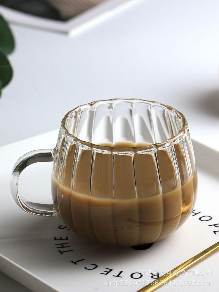 High Borosilicate Heat-Resistant Glass Juice Beverage Cup Drinking Cup Vertical Pattern With Handle Single Layer Cup Household Milk Coffee Cup
