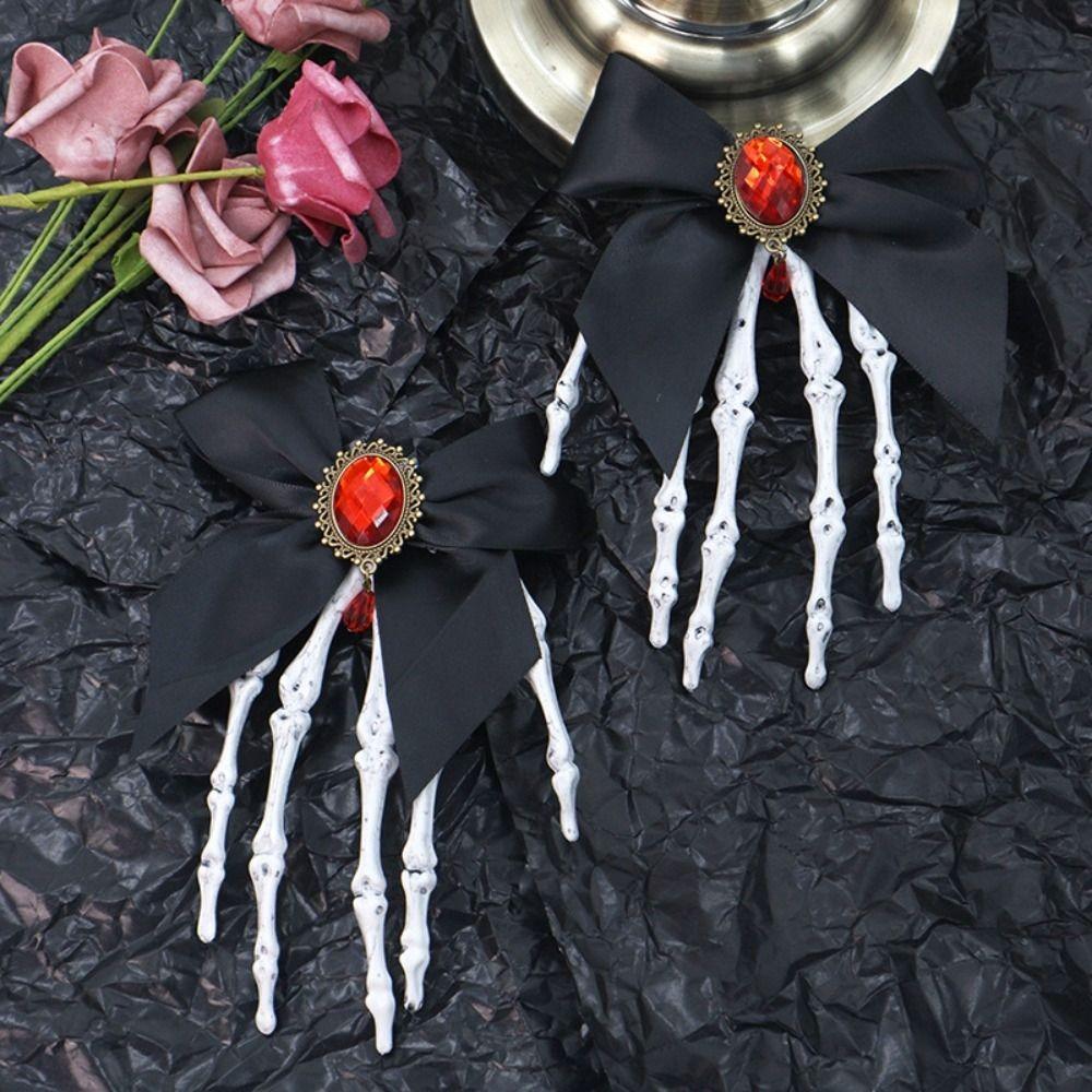 Rhinestone Ghost Claw Hair Clip Gothic Halloween Headwear Retro Skeleton Hand Hairpin  Women